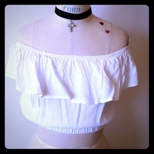 SOLD!  Arden B gypsy ruffle off-shoulder crop top
